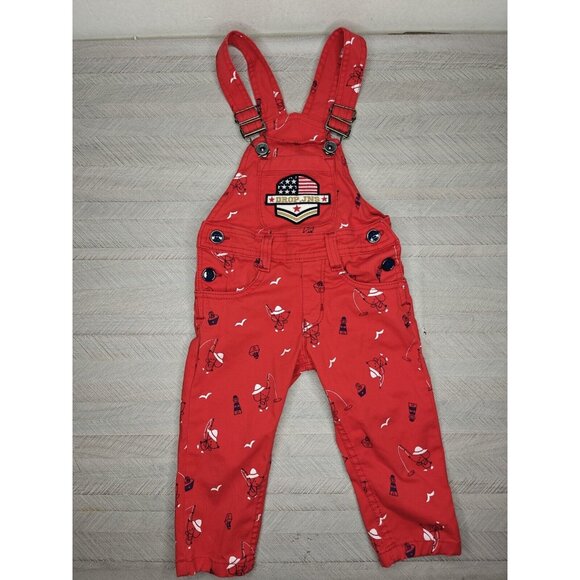 Vintage Drop Jeans Overalls 6-12 Months Red Nautical Fishing Sailboat - Picture 8 of 8